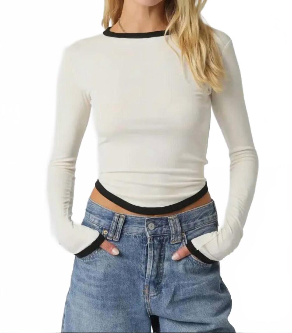 NEW OLIVACEOUS kendall long sleeve top in cream/black
